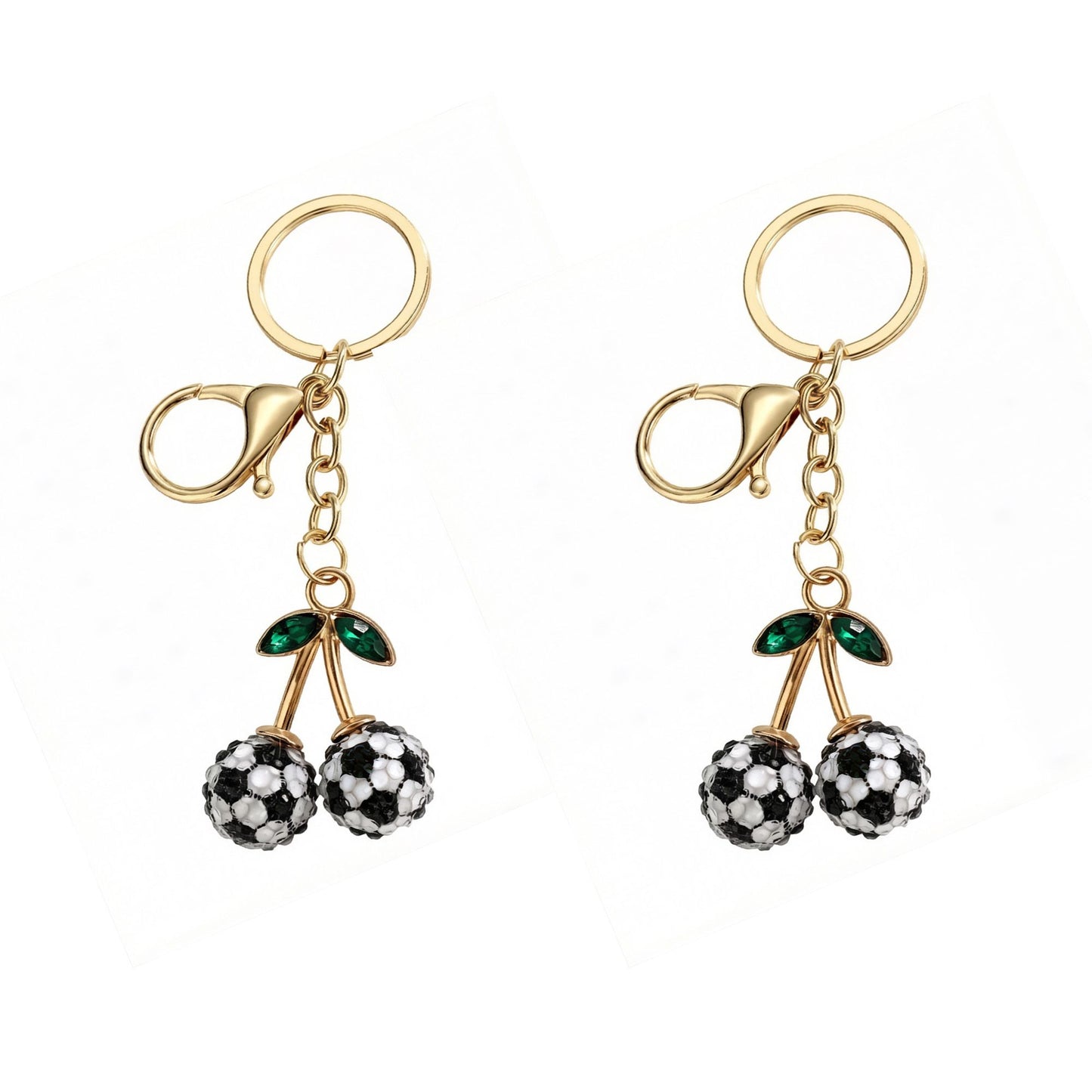 2 Pack Sports Ball Cherry Keychains with Gold Tone Clip and Leaf Charm