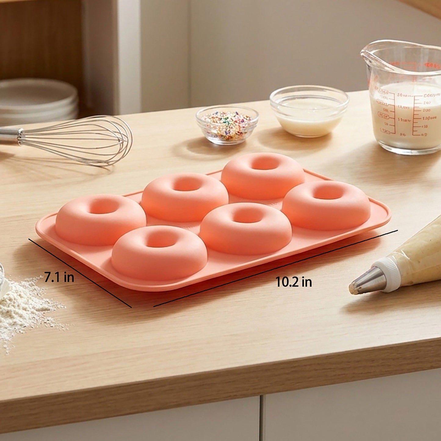 2-Piece Silicone Donut Baking Mold with 6 Round Ring Cavities