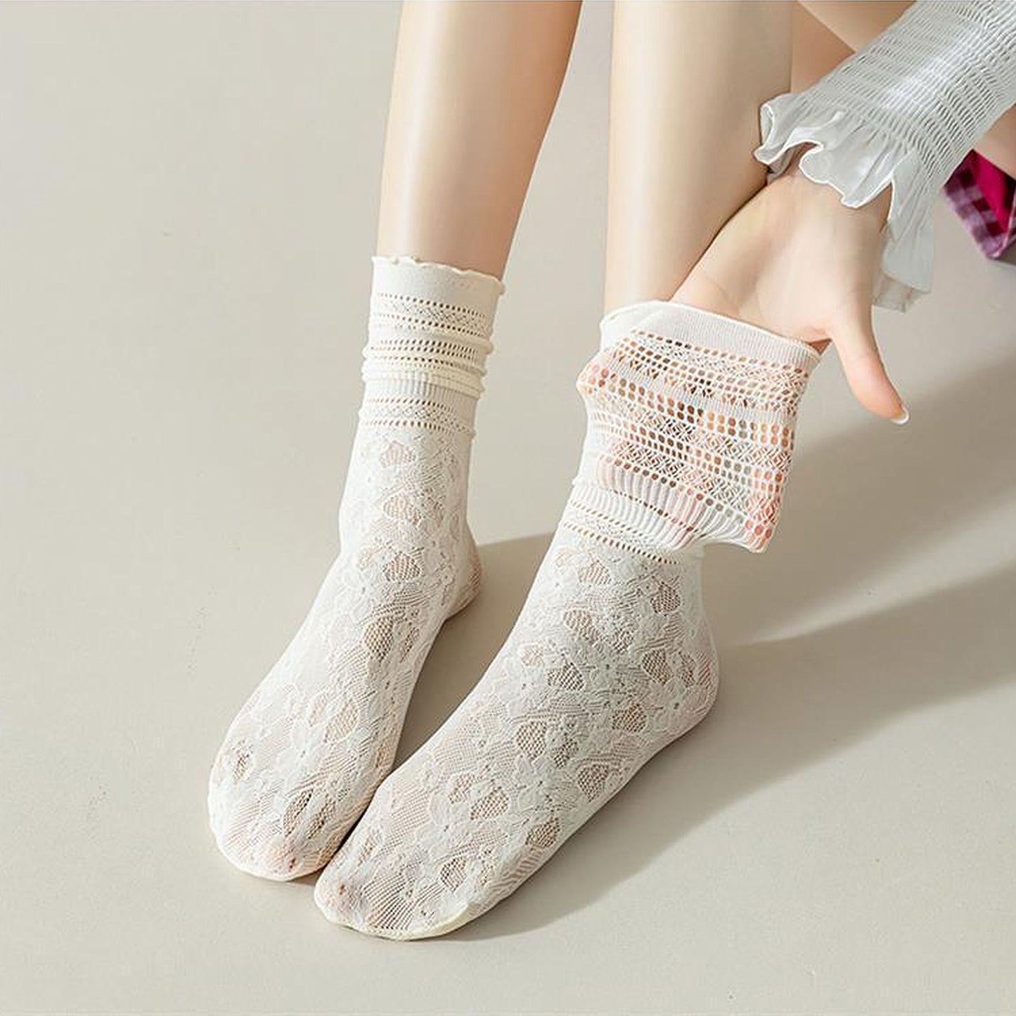 Lace Ankle Socks with Ruffle Cuff 6pk