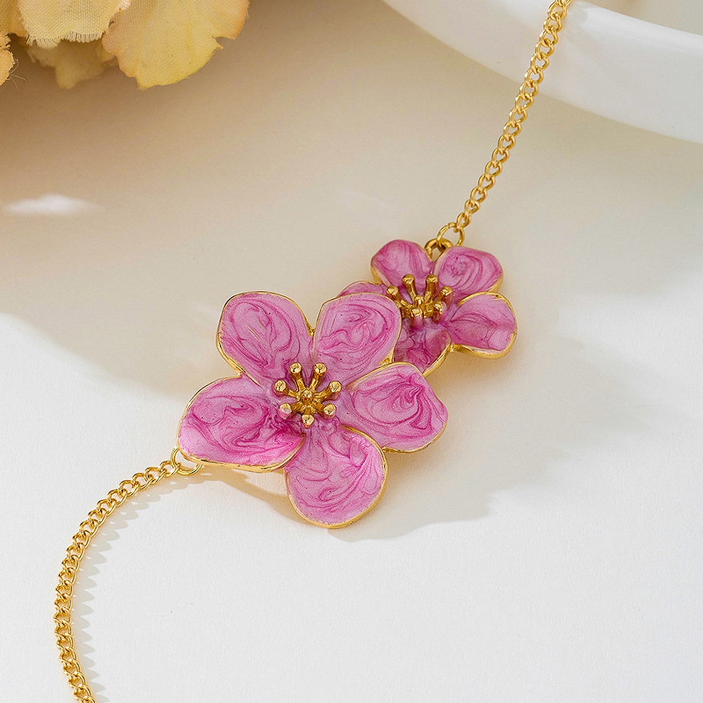 Women's Enamel Flower Pendant Necklace with Gold Chain