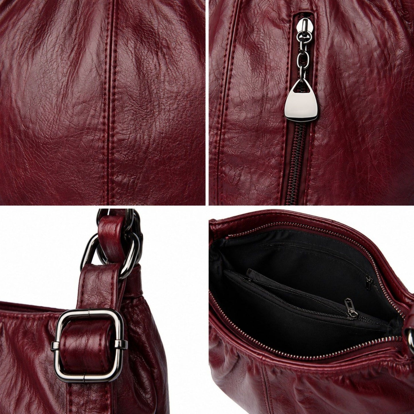 Soft Ruched Faux Leather Shoulder & Crossbody Bag