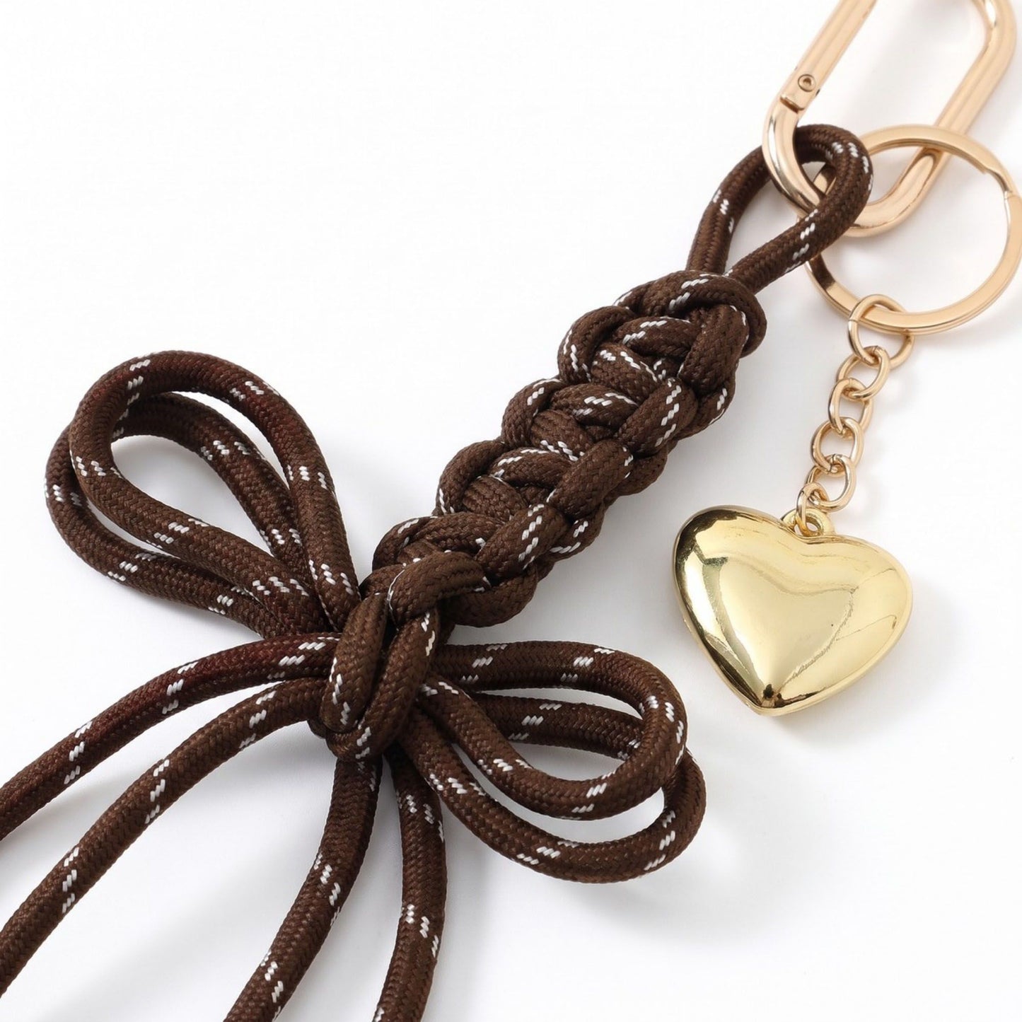 Macrame Bow Keychain with Heart Charm