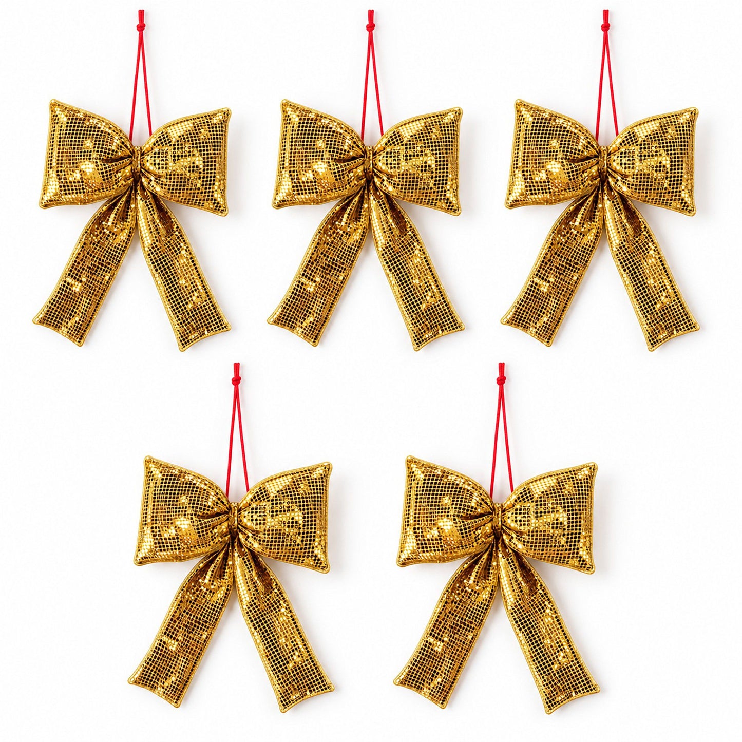 5pc Shimmering Christmas Bow Hanging Ornaments