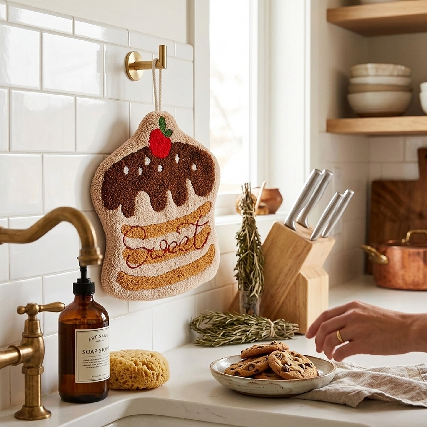 3 Pack Hanging Hand Towels Cute Cake Design Soft Absorbent Kitchen Bathroom Hand Towels