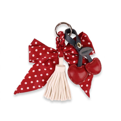 Cherry Bag Charm with Polka Dot Bow Tassel and Key Ring