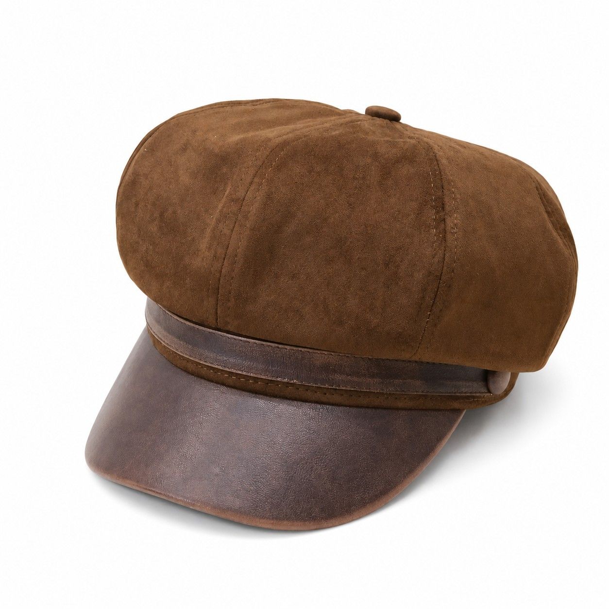 Faux Suede Newsboy Cap with Contrast Brim Vintage Baker Boy Hat