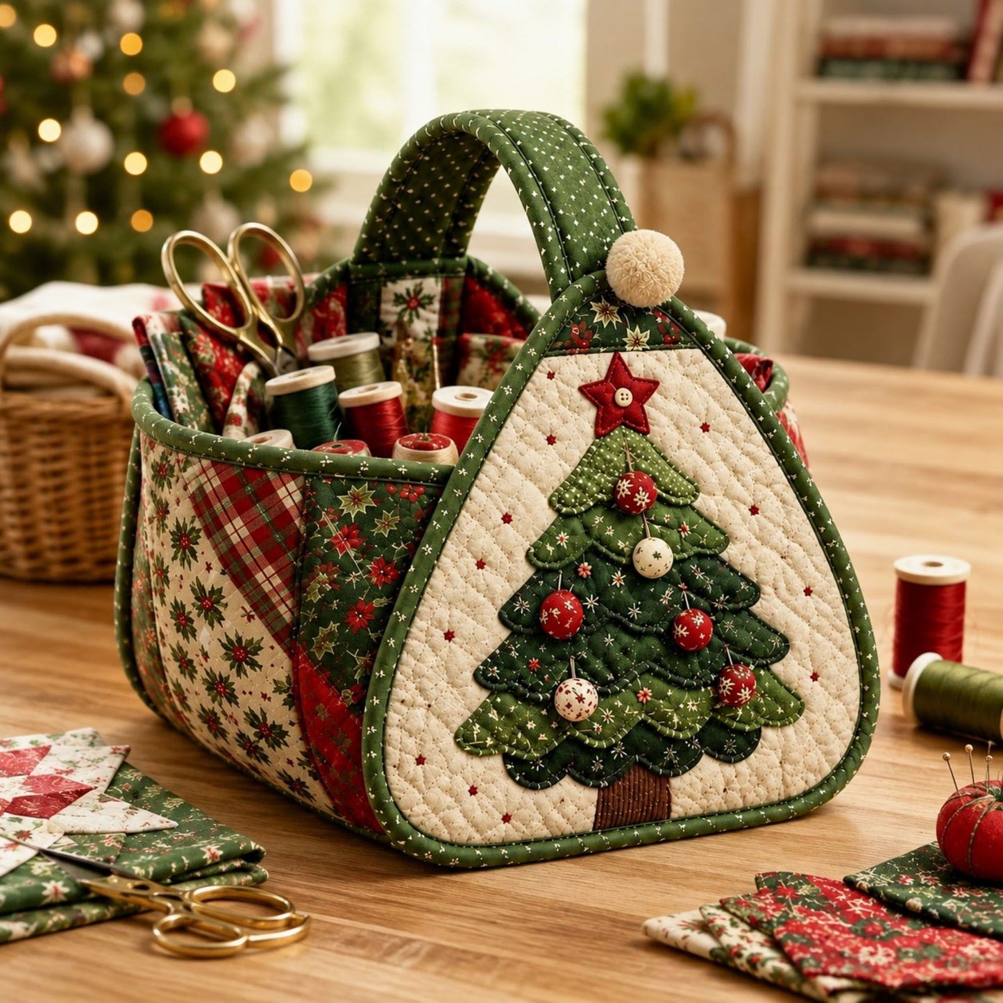 Christmas Santa Quilted Carry Basket DIY Sewing Kit