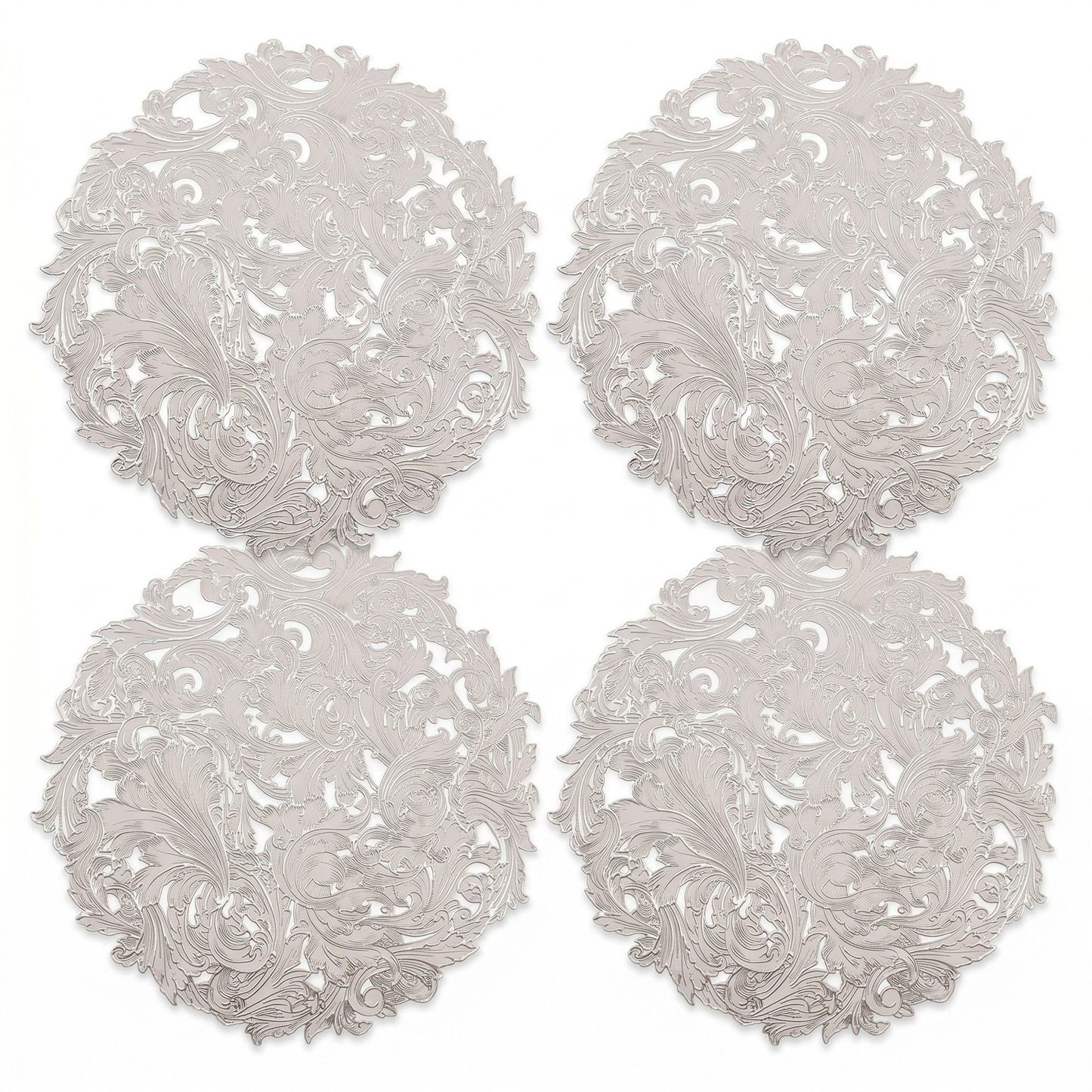 4 Piece Round Lace Placemat Set Metallic PVC Decorative Heat Resistant Table Mats