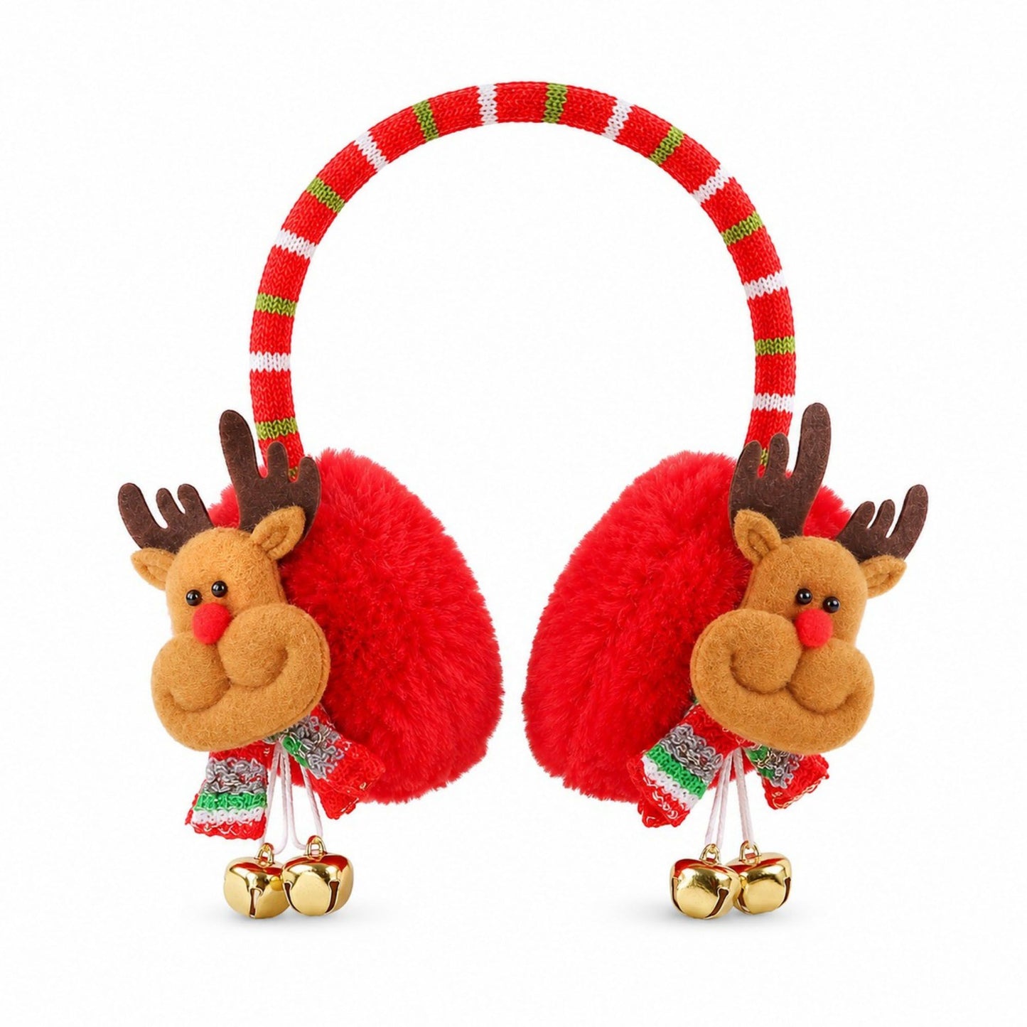 Christmas Santa Plush Earmuffs with Jingle Bell Accents
