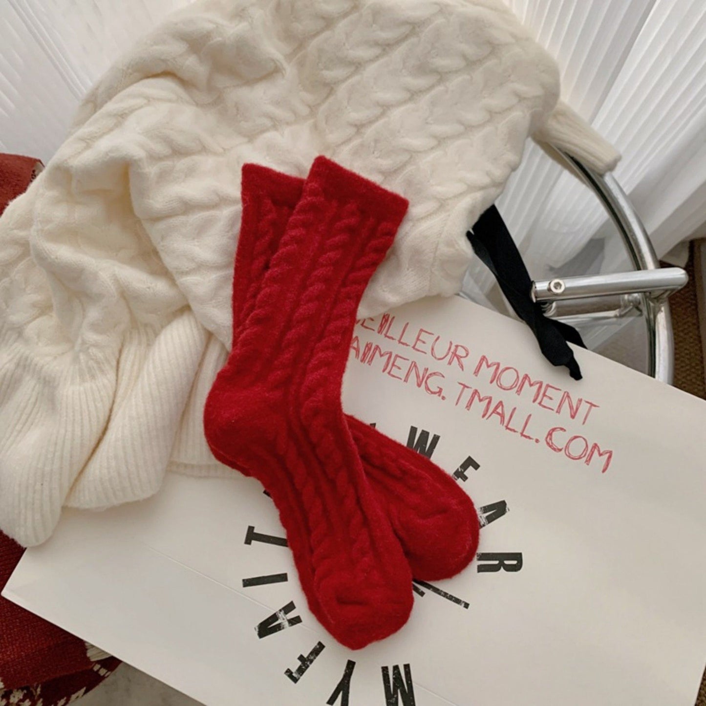 3-Pair Plush Cable Knit Socks Set with Soft Cozy Texture, Stretchy Knit Fit, and Warm Ribbed Detailing