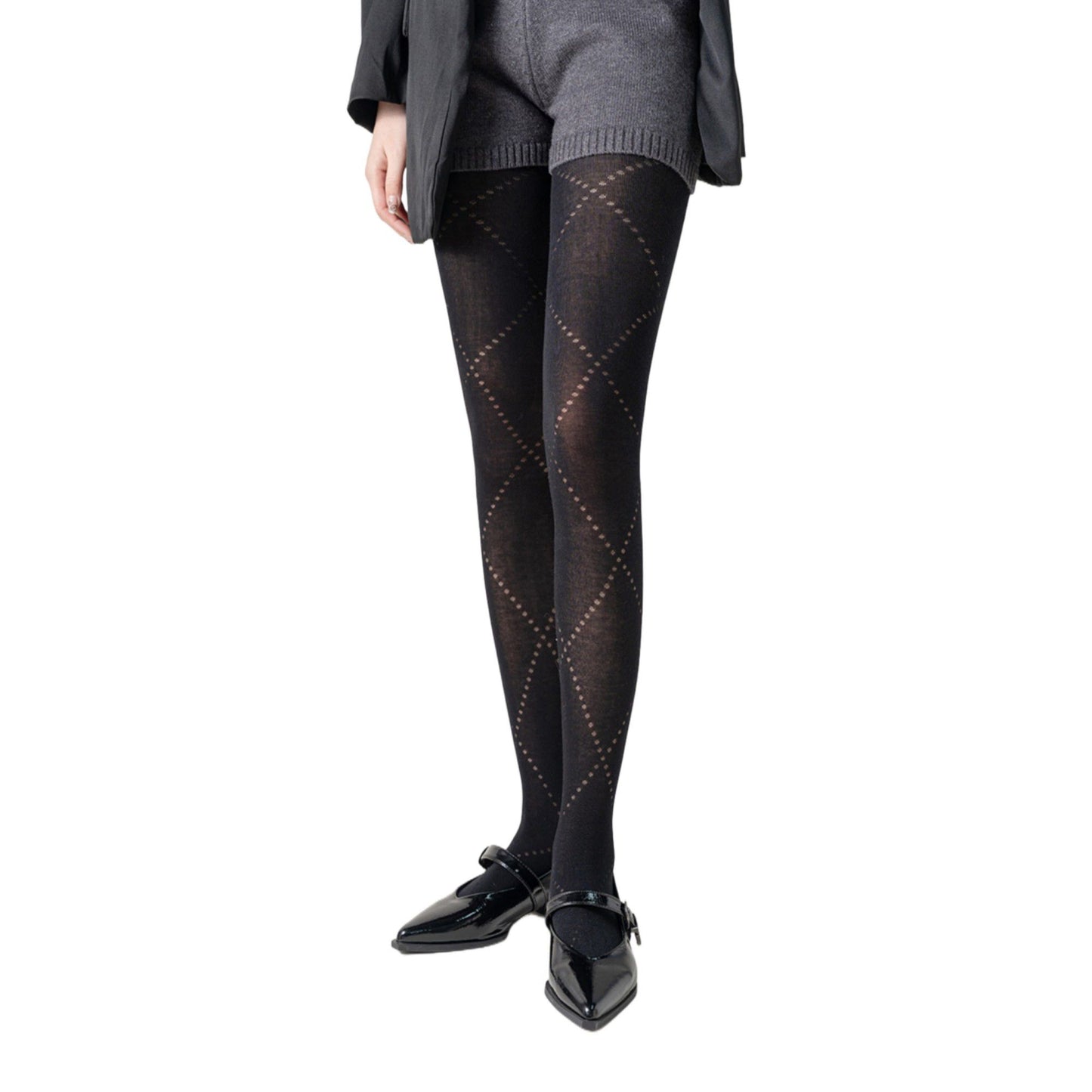Diamond Pattern Knit Tights with Stretch Fit Suitable Height 5'1-5'8