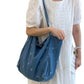 Denim Tote Bag with Printed Bow Design and Large Spacious Interior