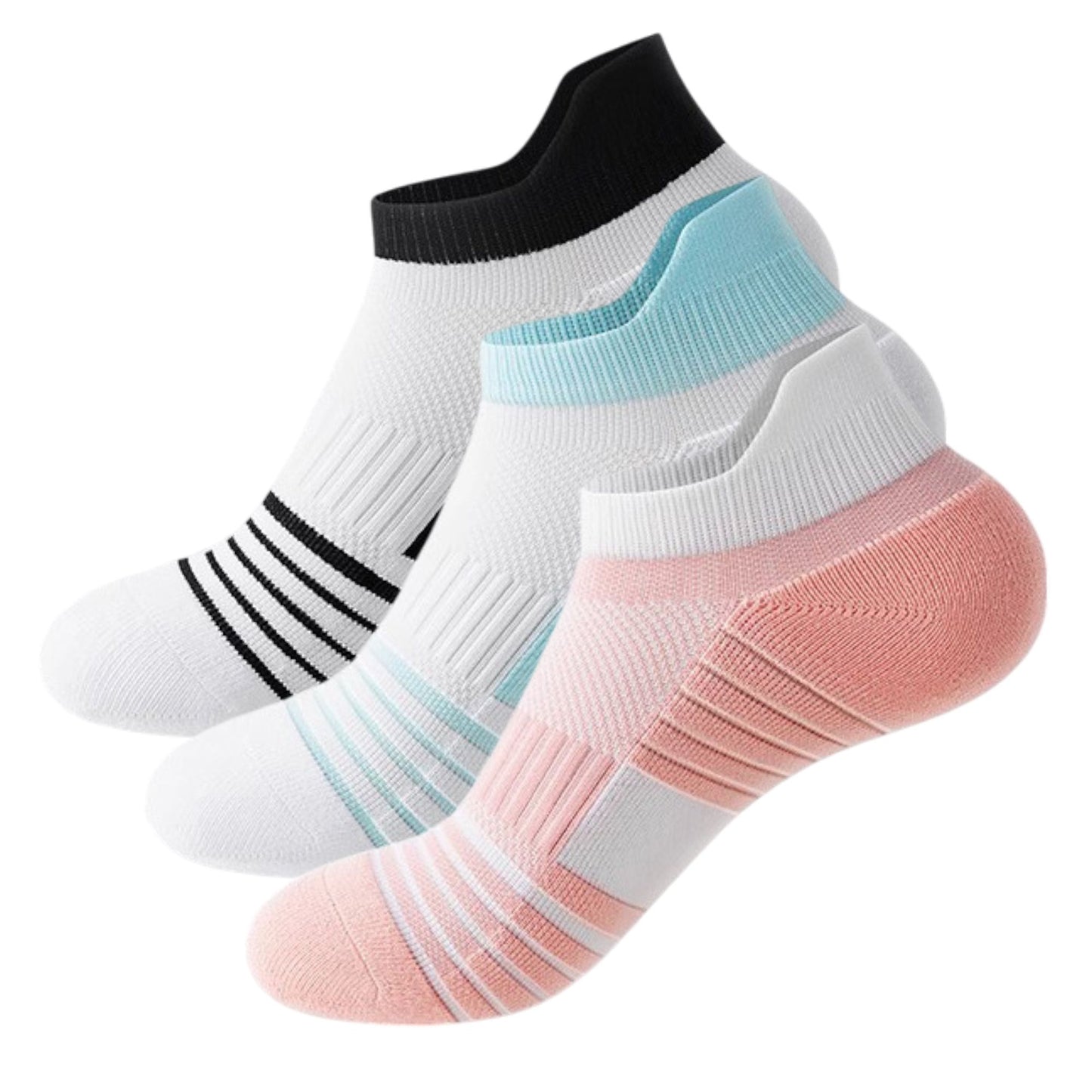 3 Pairs Cushioned Sport Ankle Socks with Arch Support Breathable Stretch Mesh Knit Athletic Low-Cut Design