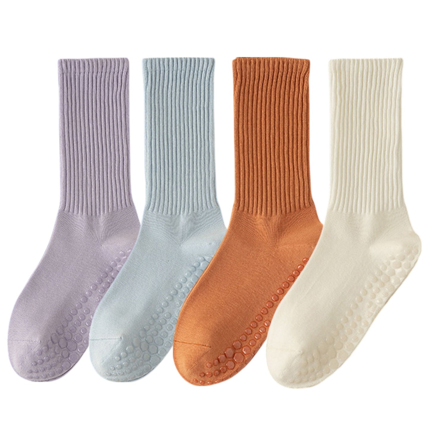 4-Pack Anti-Slip Yoga Socks with Grips Comfortable Ribbed Design for Exercise and Indoor Use
