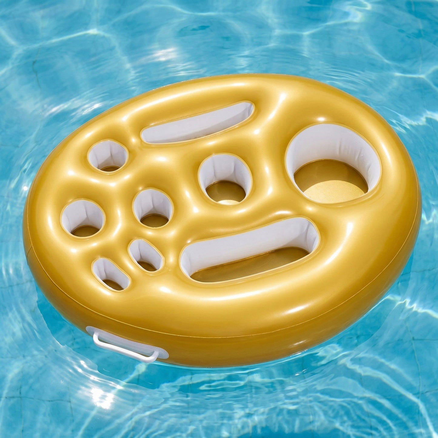 Gold Inflatable Pool Serving Float with Cup Holders and Snack Trays