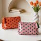 Large Polka Dot Cosmetic Bag Water Resistant Travel Toiletry Pouch with Tassels