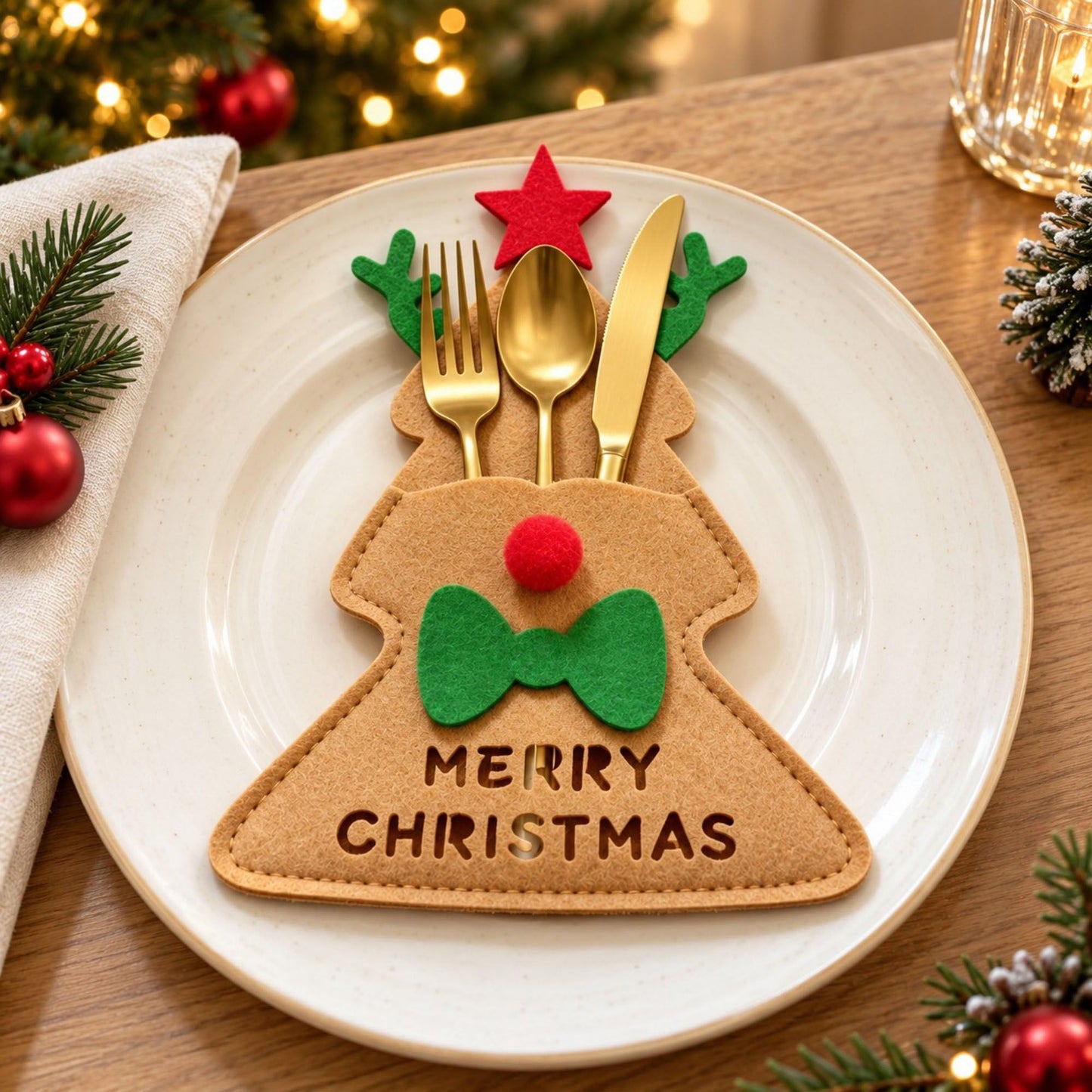 4pk Christmas Tree Santa Silverware Holders