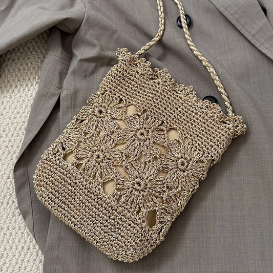 Hand-Crocheted Small Crossbody Bag with Hollow Flower Design for Casual Everyday Wear