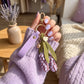 Lavender Flower Bag Charm with Wrist Loop Tassel and Gold Tone Clip