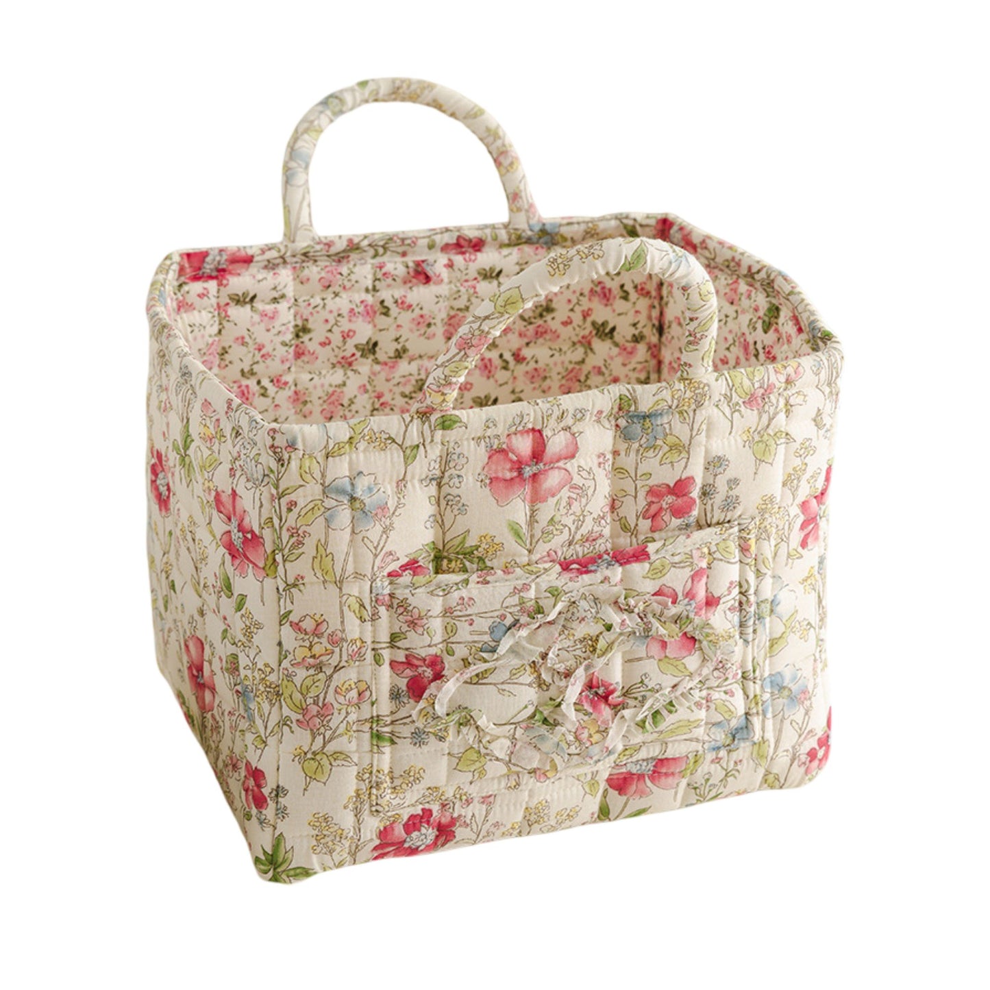 Fabric Storage Basket Quilted Cotton Organizer Bin with Floral Print Decorative Storage