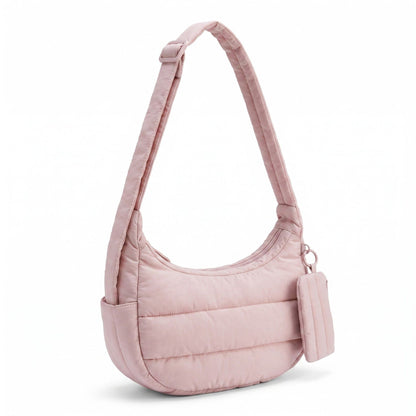 Horizontal Padded Crescent Hobo Bag with Detachable Mini Pouch and Adjustable Padded Shoulder Strap 10.2x3.9x6.3in