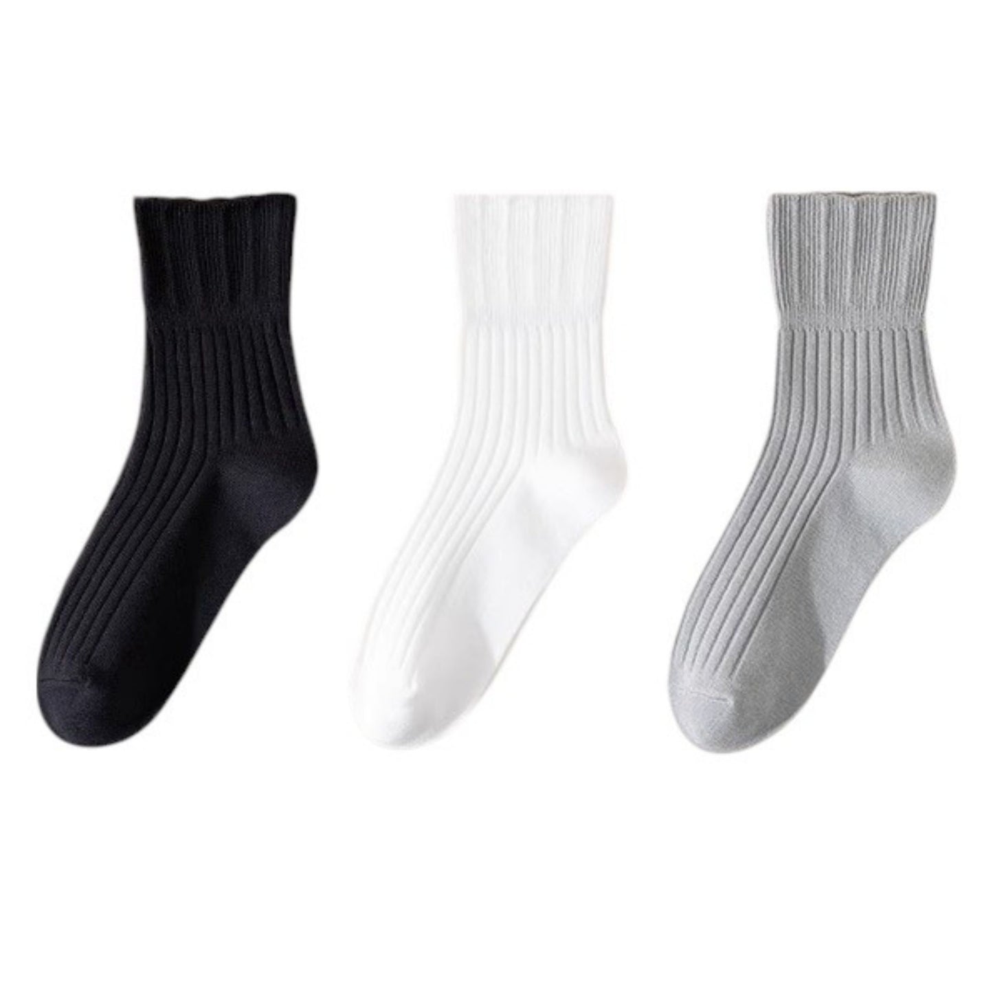 Ribbed Crew Socks with Elasticized Top Cuff for Swollen Feet Non-Binding Comfortable Fit 3-Pack