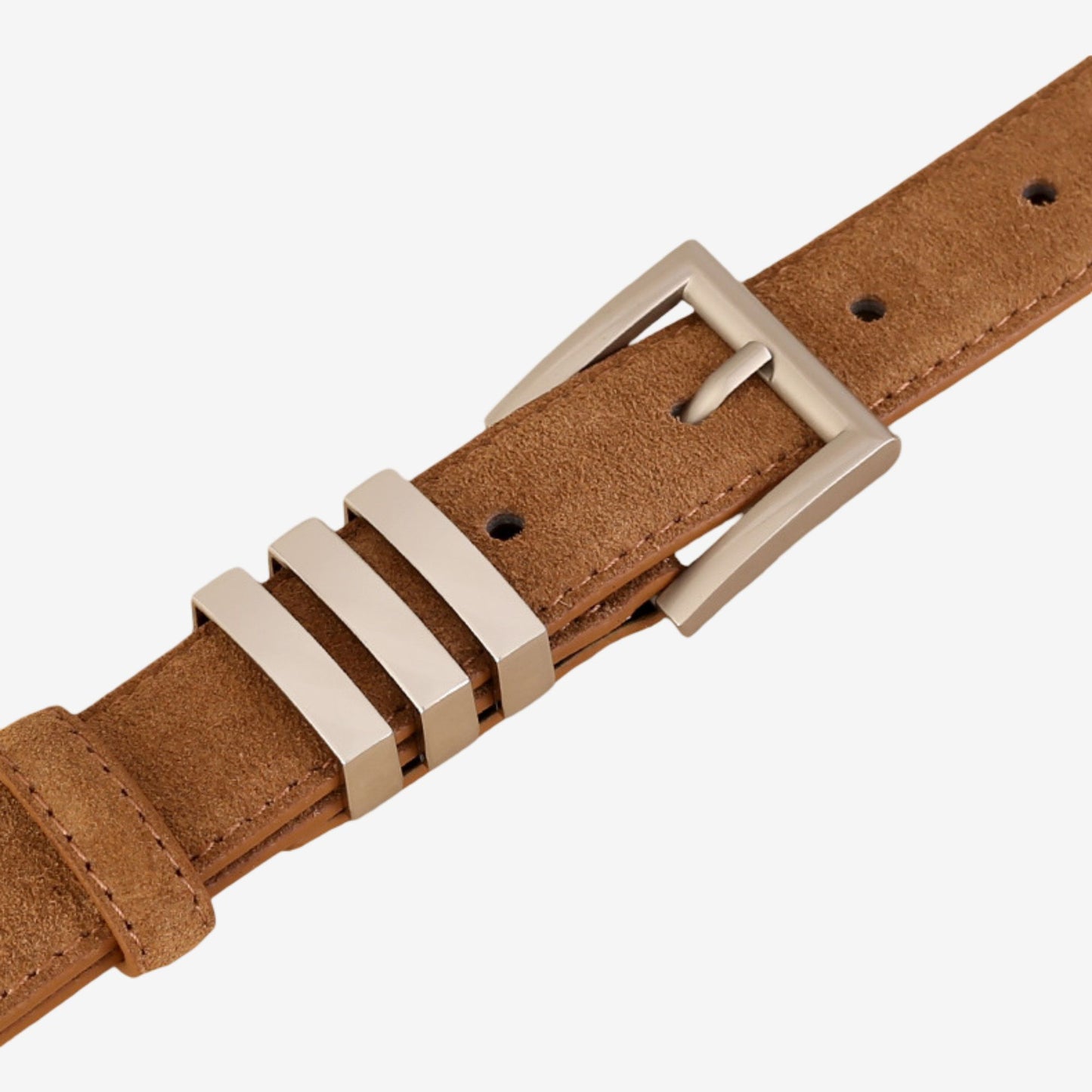Suede Leather Belt with Silver Tone Bar Accents and Square Buckle 39.4in
