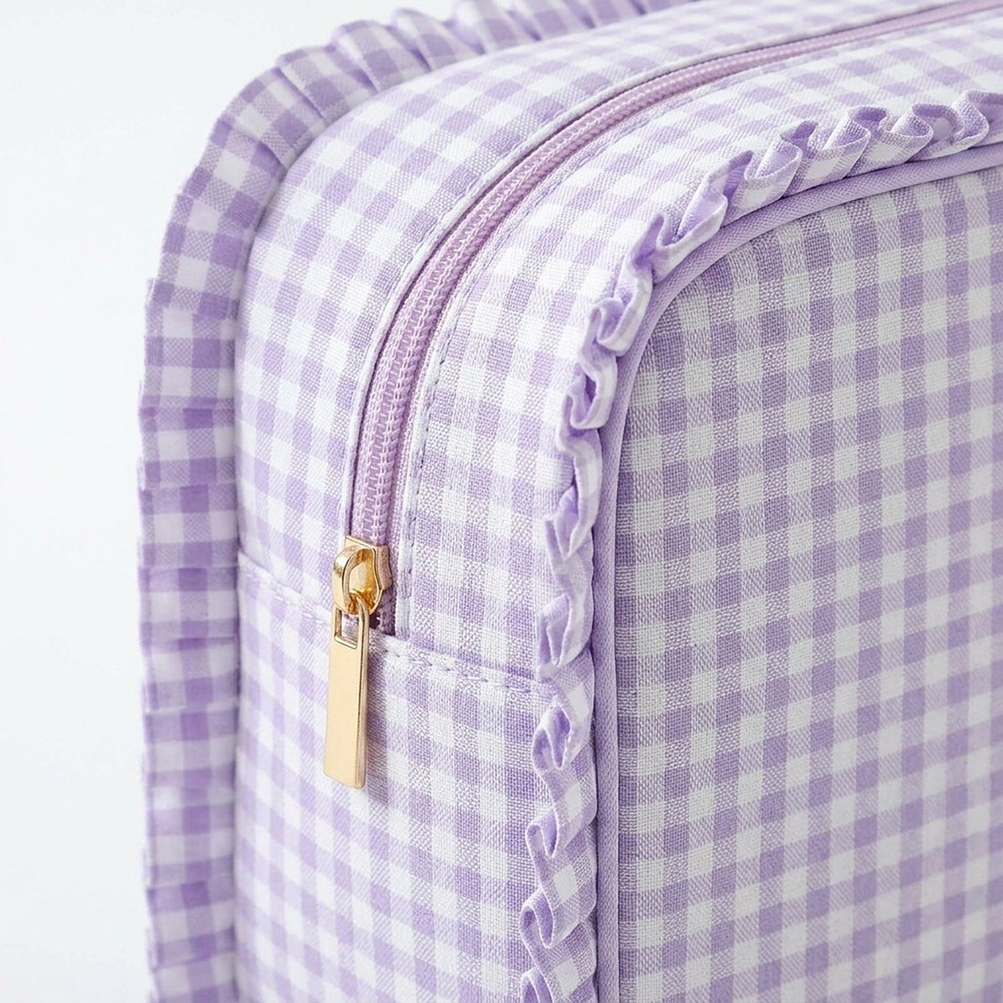 Ruffle Trim Travel Makeup Bag with Zipper Closure