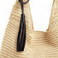 Woven Hobo Shoulder Bag with Magnetic Snap Closure and Tassel Accent