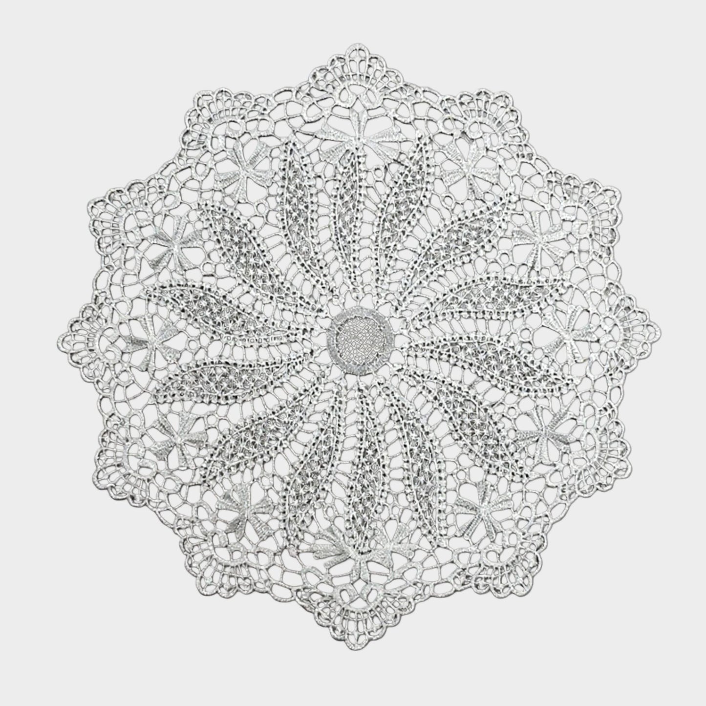 4 Set Round Crochet Lace Placemats with Floral Pattern 11.8 in