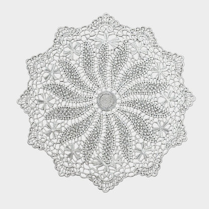 4 Set Round Crochet Lace Placemats with Floral Pattern 11.8 in