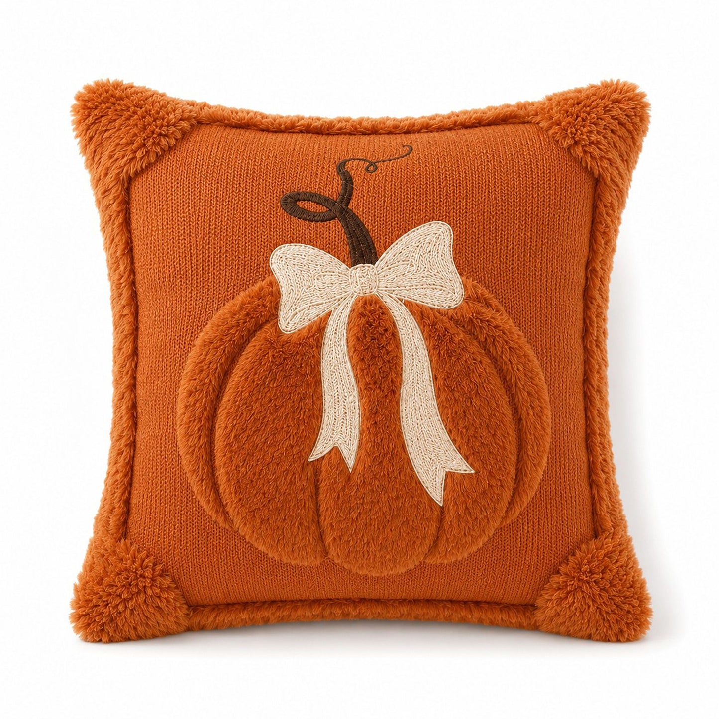 Textured Pumpkin Bow Decorative Throw Pillow Cover for Sofa Bed Chair Fall Decor