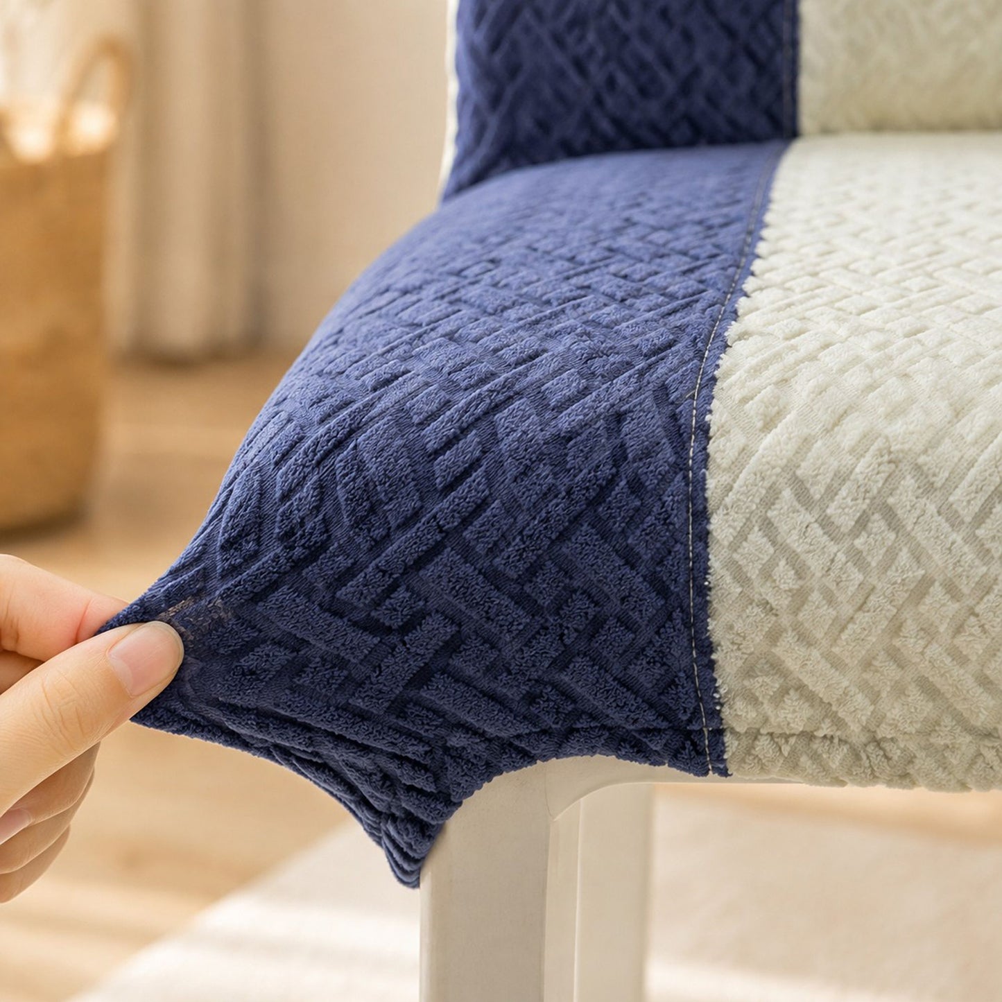 Two Tone Stretch Dining Chair Cover with Textured Jacquard Design