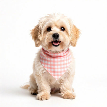 Large Pet Bandana Scarf Pink Gingham Triangle Bib for Dogs and Cats Neckerchief
