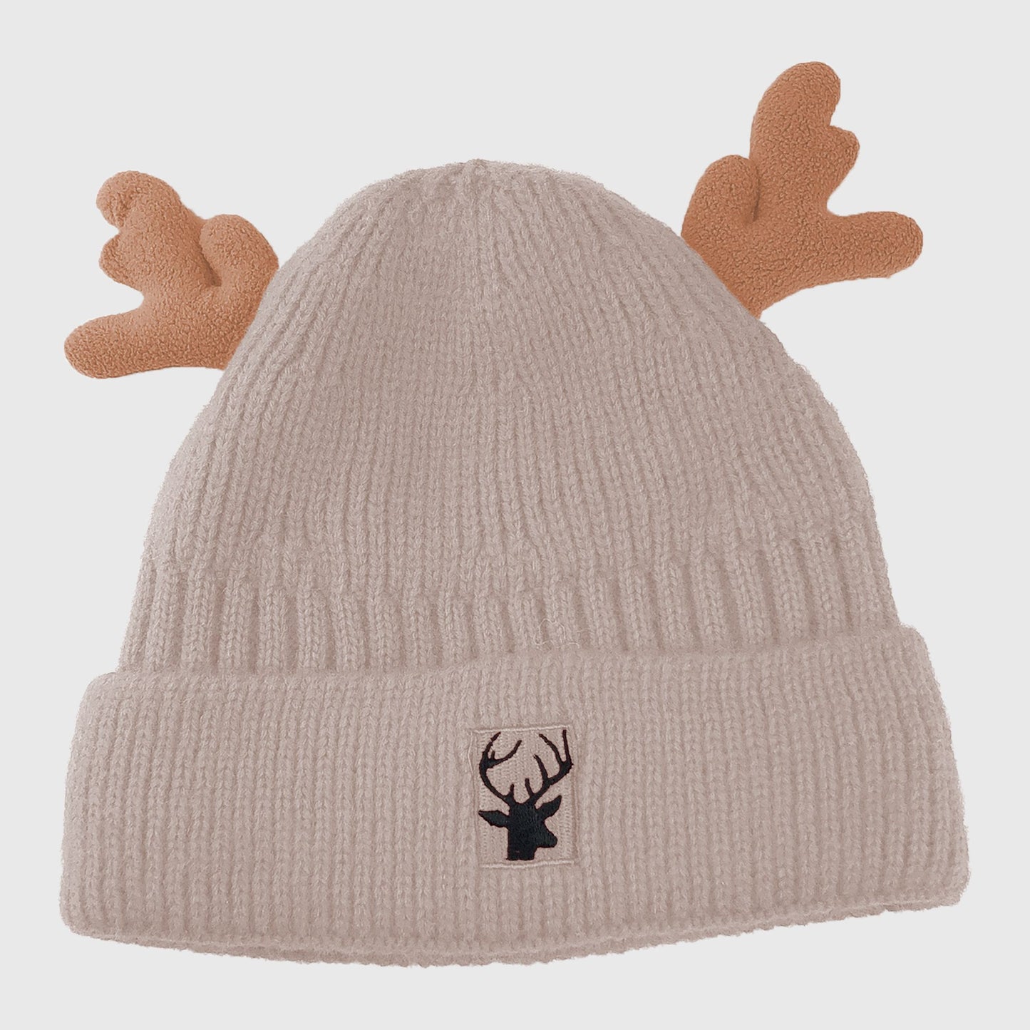 Knit Beanie with Reindeer Antlers - Festive Winter Hat