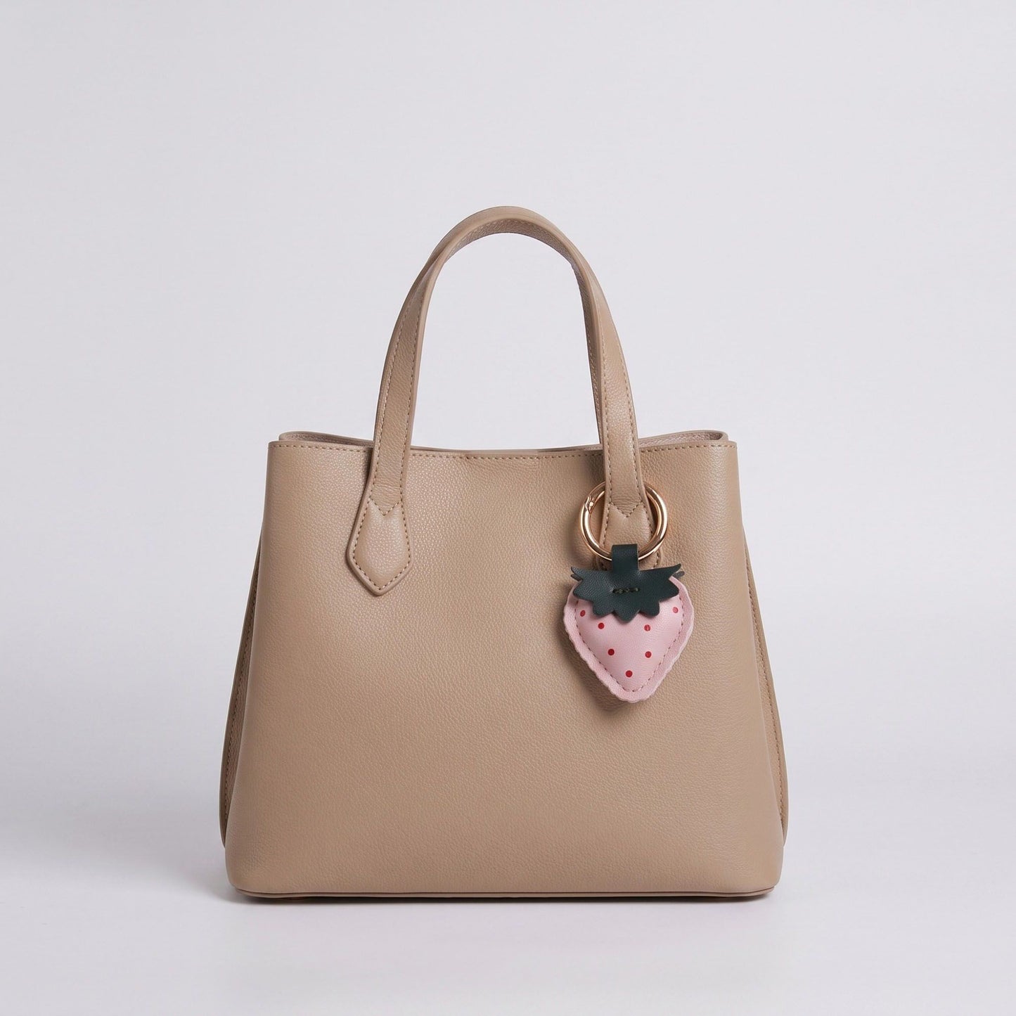 Strawberry Bag Charm with Pink Polka Dots and Gold Tone Ring Clip
