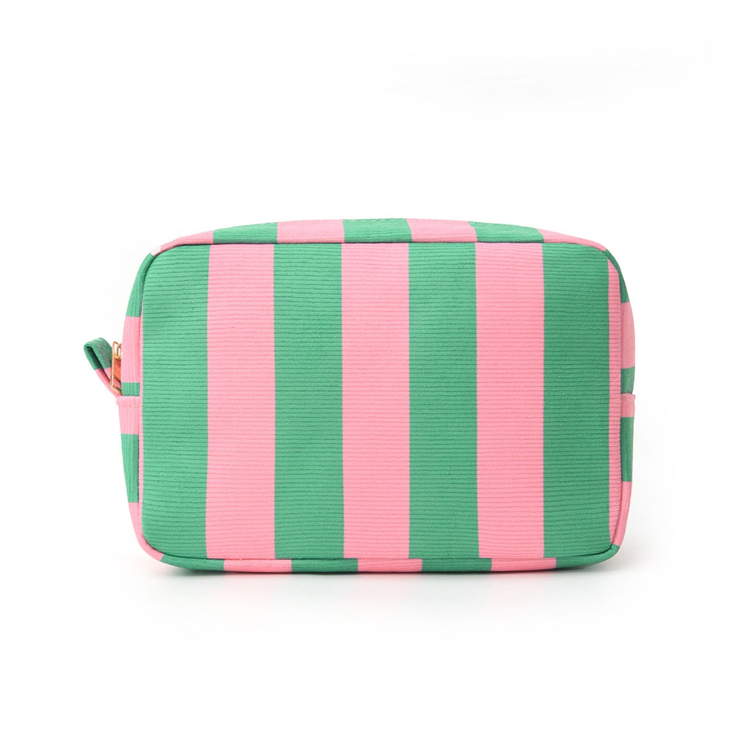 Striped Corduroy Cosmetic Pouch Makeup Bag with Zip Closure