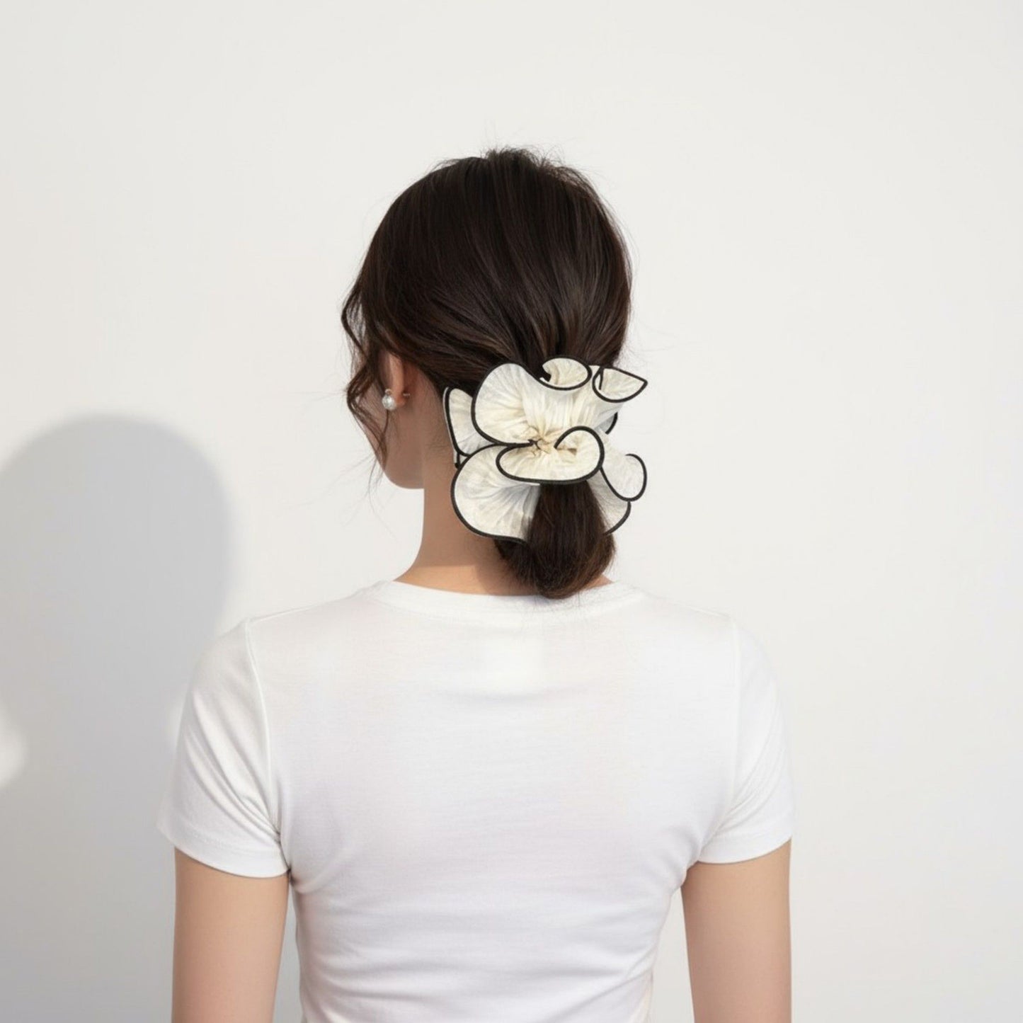 Pleated Organza Hair Scrunchie with Contrast Trim and Voluminous Ruffled Design