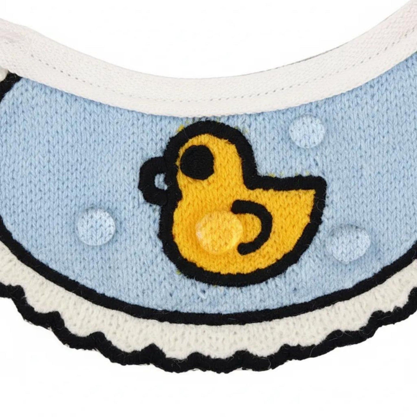 Pet Bib Collar Soft Adjustable Knit Bandana with Colorful Embroidered Design for Cats and Dogs