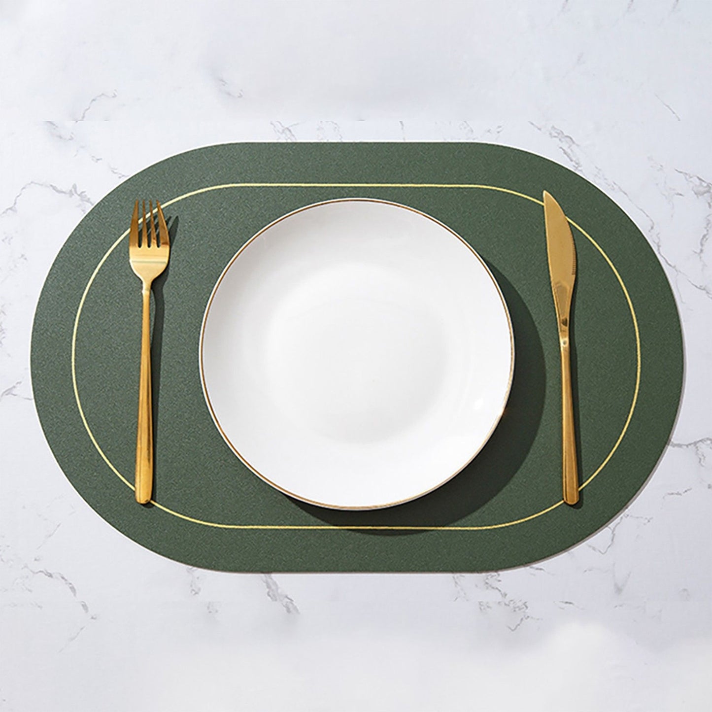 6 Piece Oval Faux Leather Placemat Set Waterproof Heat Resistant Table Mats