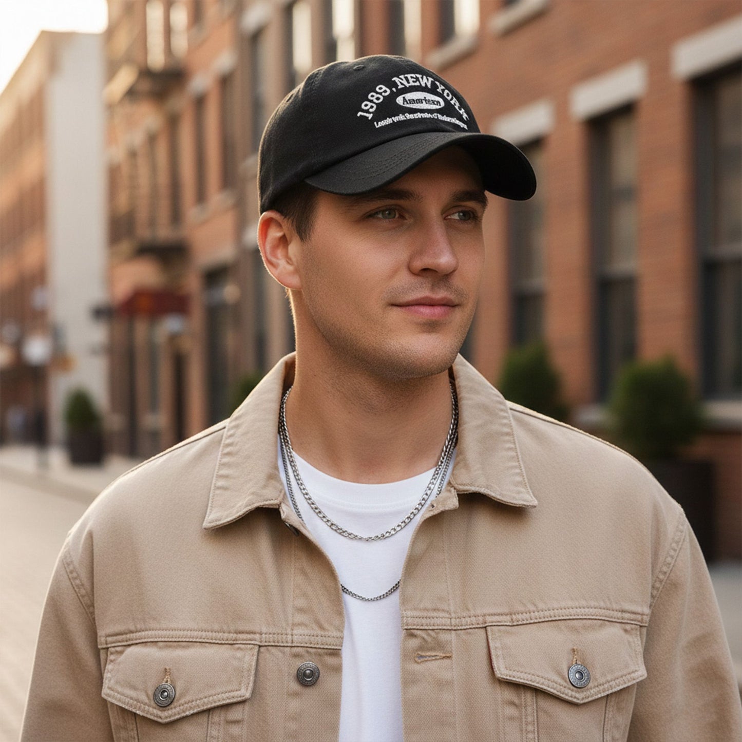 Cotton Baseball Cap with Embroidered Lettering Adjustable Strap Back