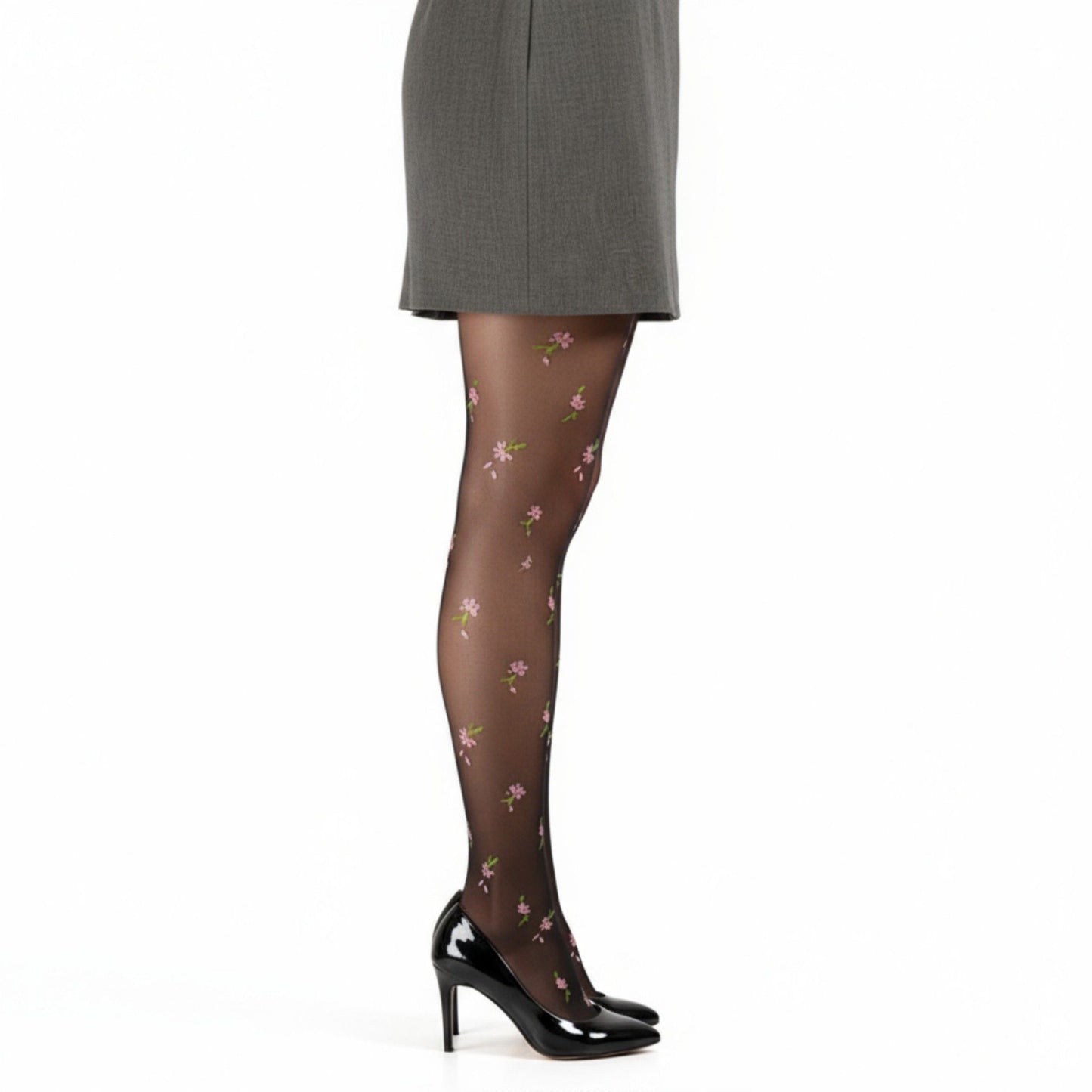 Sheer Floral Embroidered Tights with Delicate Blossom Pattern and Stretch Fit