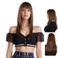 Long Straight Wig with Bangs Heat-Resistant Synthetic Hair Adjustable Cap