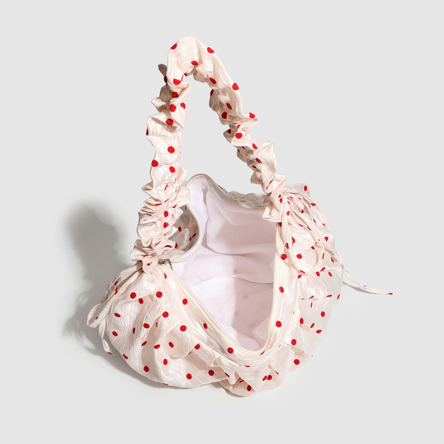 Polka Dot Ruched Shoulder Bag with Soft Slouchy Shape