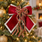 3ct Fabric Christmas Bow Decorations with Gold Trim Burgundy