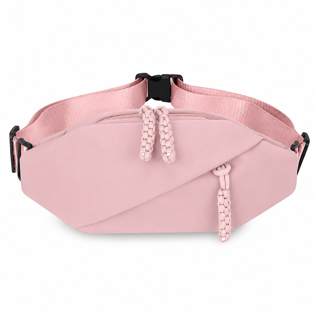 Crossbody Sling Waist Bag with Adjustable Strap Zip Closure and Braided Pulls