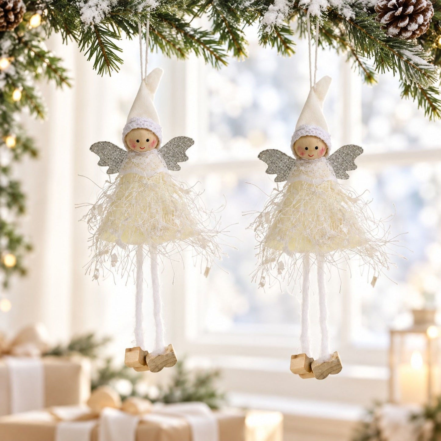 2pk Lace Angel Christmas Tree Ornaments