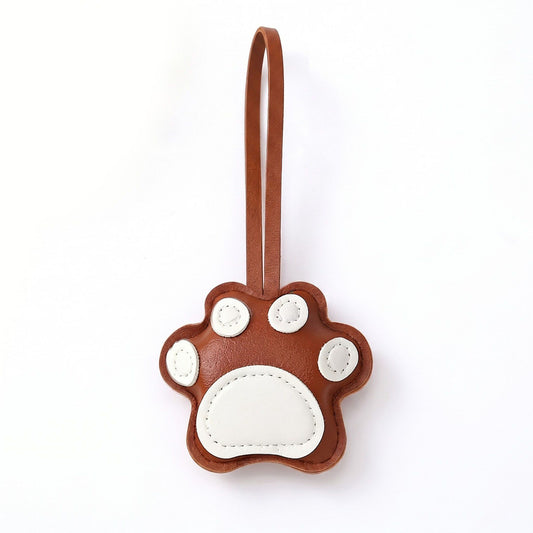 2-Piece Womens Faux Leather Paw Print Bag Charm with Long Hanging Strap and Padded Detail