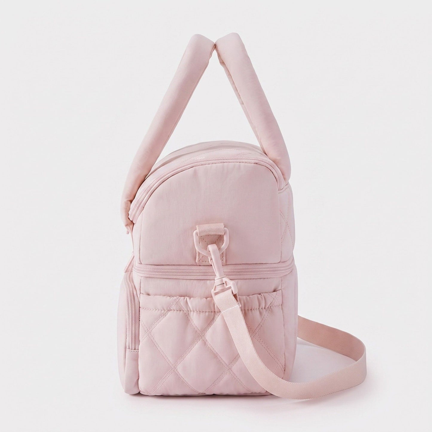 Quilted Multi-Compartment Lunch Tote Bag with Padded Top Handles and Detachable Shoulder Strap 10x10x7.1in