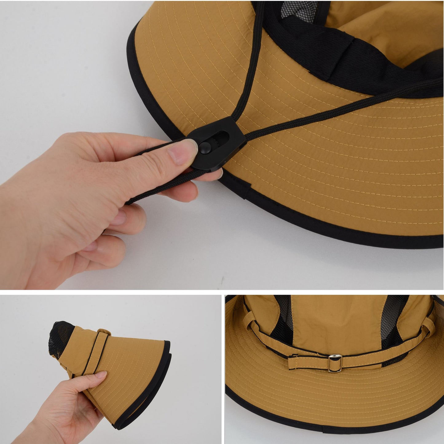 Wide Brim Outdoor Hat with Mesh Ventilation Snap-Up Sides and Chin Strap for Hiking, Beach, Travel, and Sun Protection